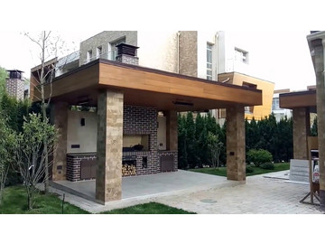 Беседка с кирпичным барбекю комплексом