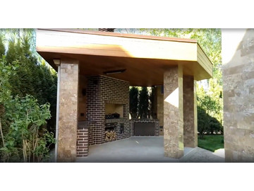 Угловой комплекс барбекю в открытой беседке