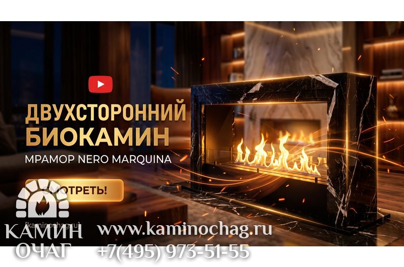 Двухсторонний биокамин из мрамора