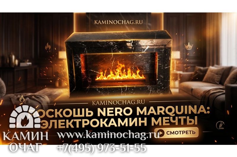 Электрокамин из мрамора Nero Marquina