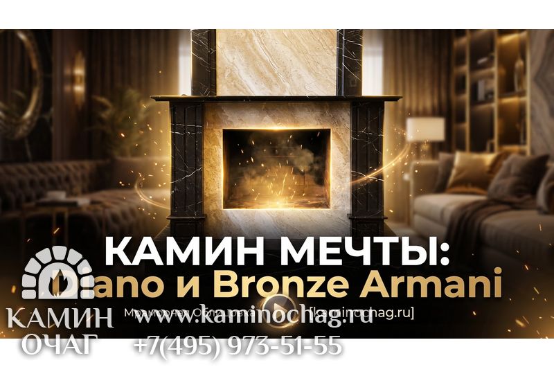 Каминная облицовка из мрамора Diano и Bronze Armani